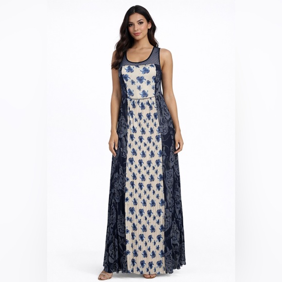 Sundance Dresses & Skirts - Sundance Blue Floral Maxi Dress Mesh Yoke Boho‎ Romantic